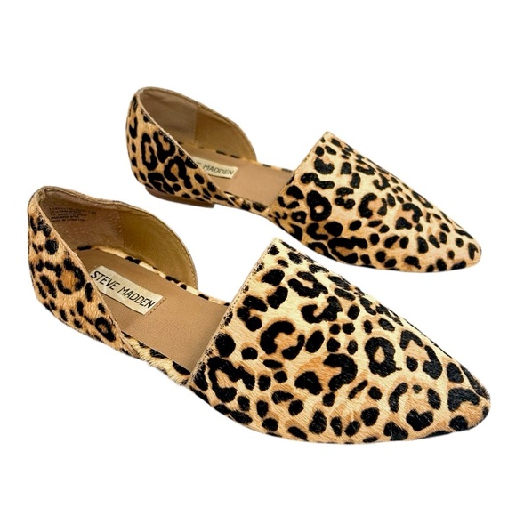 STEVE MADDEN Talent Two-Piece Flats Size 7.5 Leopard Printed Cow Hair Point Toe - Picture 1 of 11